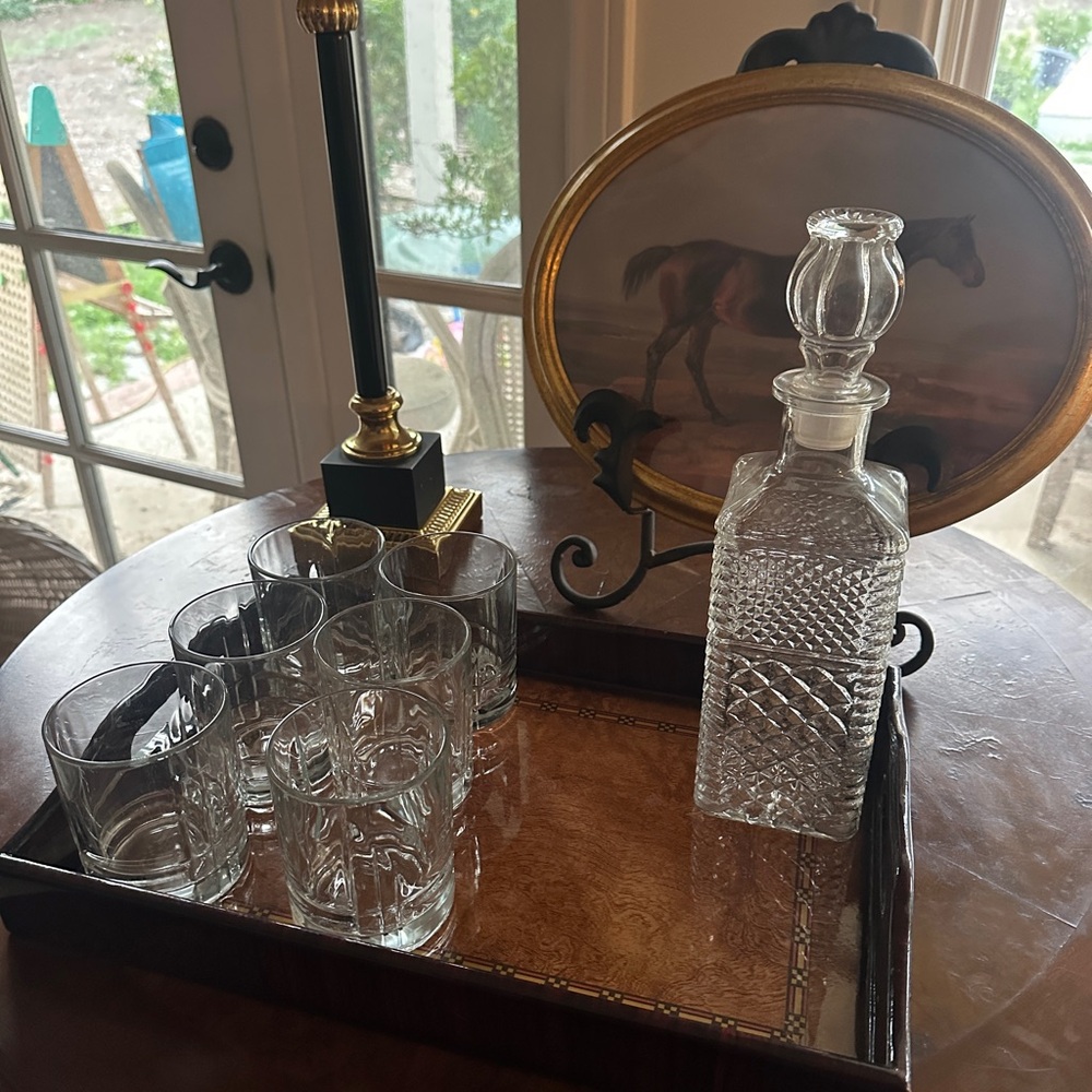Vintage Glass Decanter and Tumbler Set with tray. Ralph Lauren style - Picture 6 of 11